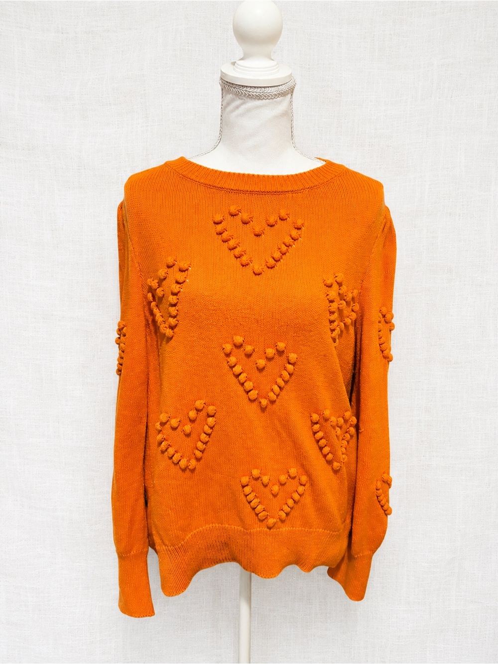 Next 100% Cotton Orange Bobble Heart Knit Sweater Women’s Medium